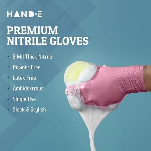 Hand-E Touch Pink Nitrile Disposable Gloves - Esthetician, Nail Tech, Hair Dye & Stylist, Cleaning Gloves thumbnail 5