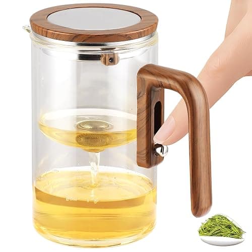 CKductpro Tea Pot, Water Separation Glass Teapot with Wooden Handle, Witchcraft Magical Teapot, Glass Tea pot with Infuser Strainer, Magic Tea Pot (20.29oz) - Image 1