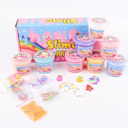 8 Pack Butter Slime Kit for Kids, Fluffy Scented Butter Slime Party Favors with Peach, Unicorn, Rainbow Charms, Birthday Gifts for Girl Boys, Stretchy Non-Sticky, Super Soft DIY Stress Relief Toy thumbnail 2