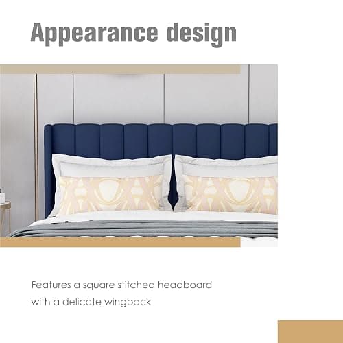 AGARTT Upholstered Platform Bed Frame Full Size with Headboard and Footboard/Wooden Slats Support/No Box Spring Needed/Easy Assembly,Blue Velvet thumbnail 4
