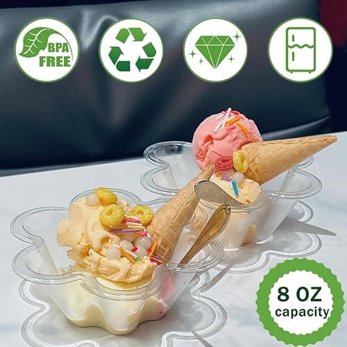 Legredic 50ct 8oz Plastic Dessert Cups with Spoons, Clear Flower shaped Ice Cream Bowls, Party Sundae Serving Bowls, Parfait Appetizer Cups for Ice Cream, Nuts, and Salad thumbnail 4