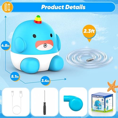 Water Table Pump Continuous Flow,Rechargeable Unicorn Toys Whale Pump,Battery Powered Water Pump Toy,Outdoor Water Play Table Accessories for Kids & Toddlers,Compatible with Step 2 thumbnail 2