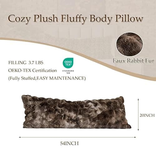 Luxury Shaggy Faux Fur Body Pillow,Fluffy Bed Pillow with Zipper Closure,Soft Decorative Plush Full Long Pillows,Fuzzy Hug Pillow for Living Room Side Sleeper & Pregnancy 20"x54" Tie-dye Coffee thumbnail 3