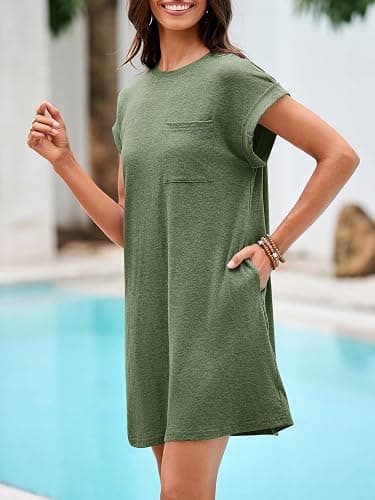 Wenrine Women's Summer T Shirt Dress Casual Short Sleeve Crewneck Loose Fit Mini Dresses with Pockets thumbnail 4