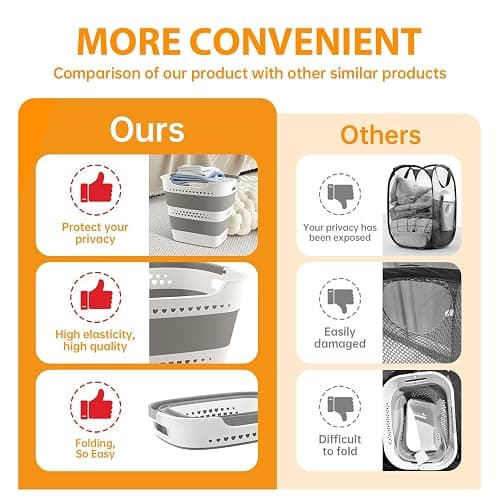 2 Pcs 42L Medium Collapsible Plastic Laundry Basket with Handles, Foldable Laundry Basket Hamper, Pop Up Storage Container Organizer for Washing Storage (Gery, 17 Inch * 13 Inch * 15 Inch) thumbnail 5