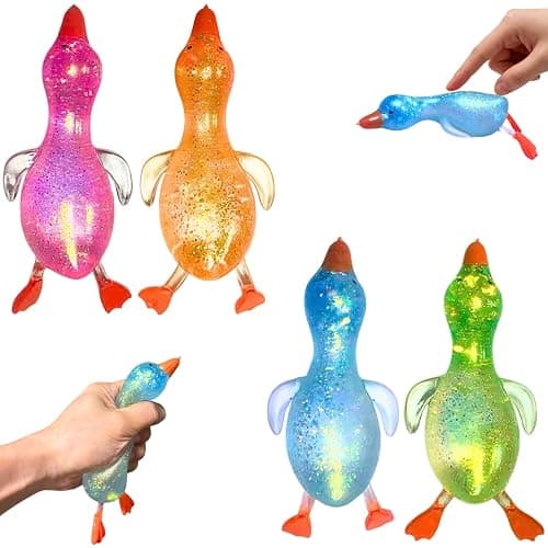 Glitter Duck Squishies, 4Pcs Slow Rising Stress Relief Squeeze Fidget Toy | Cute Animals Sensory Soft Squishy for Anxiety Relief, Perfect for Adults & Kids Birthday Gifts - Image 1