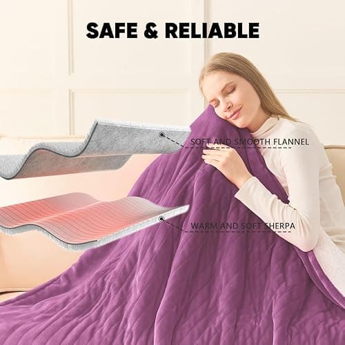 greenoak Heated Blanket Electric Throw 50"X60", Heating Blanket with 10 Heat Levels 8 Hours Auto-Off,Fleece Soft Blanket,Christmas Birthday Gifts for Mom, Taro Purple thumbnail 8