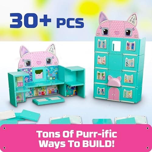 Tile Town Gabby’s Dollhouse 35-Piece Magnetic Tile Playset, Interactive STEM Magnetic Tiles Toys, Includes Gabby & Pandy Paws Figures, Action Tiles thumbnail 7