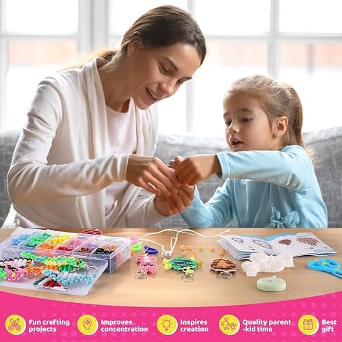 Beads for Crafts, Pony Beads Keychain Making Kit, Bead Pets for Kids Girls | Funtopia Bracelet Making kit Beaded Animal Set Birthday Party DIY Art Crafts for Girls Boys Beginners(1500 Bead, 30 Designs) thumbnail 2