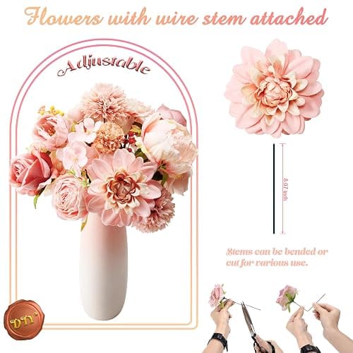 YZXZM Artificial Flowers Combo Box, Fake Silk Foam Flower Mix with Wire Stem, DIY Wedding Bridal Bouquet Shower Party Home Décor (30-40 Pieces) (Pink) thumbnail 6