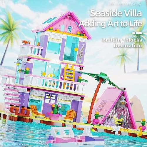 Girl Beach House Building Blocks Toys for Girls Age 8+, Seaside Villa Friends Building Set with Light, 791pcs Mini Bricks - Pink thumbnail 5