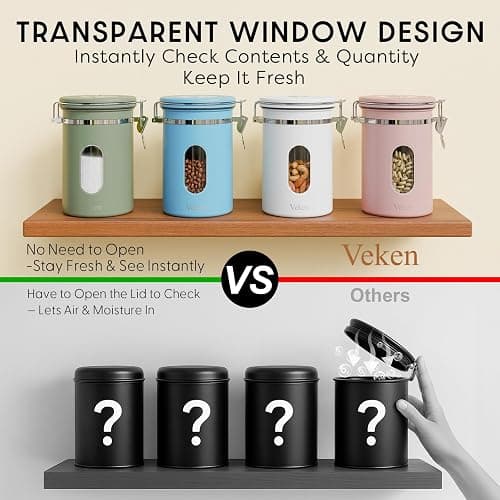 Veken Coffee Canister with Window, Airtight Stainless Steel Kitchen Food Storage Container with Lids, Date Tracker and Scoop for Grounds Coffee, Beans, Tea, Flour, Cereal, Sugar Jars, 22OZ, Pink thumbnail 3