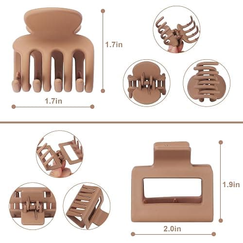 USDNICE Medium Hair Clips Combination 2 Styles Small Claw Clips for Thin Hair 8 Pcs Matte Non-slip Rectangle Jaw Clips Square Hair Accessories for Women and Girls (Brown) thumbnail 4