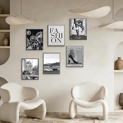 Liacxony Vintage Black and White Trendy Wall Art Fashion Feminist Decor Disco Ball Fast Cars Parisian Vintage Posters for Apartment, Bedroom & Dorm Room 8x10 inch Unframed thumbnail 6