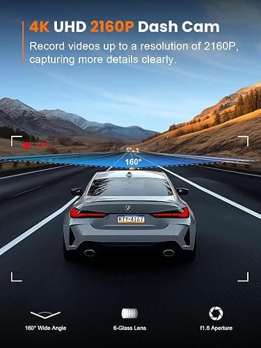 galphi 4K Dash Cam Front, Built-in 5G WiFi, 64GB Card Included, Dash Camera for Cars, Mini Dashcam with Super Night Vision, Loop Recording, G-Sensor, 24 Hours Parking Monitor, Support 256GB Max thumbnail 3