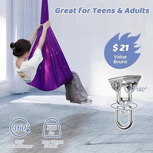 Sensory Swing for Kids & Adults, Indoor & Outdoor Double Layer Therapy Swing, Cuddle Swing with 360°Swivel Hardware Holds to 300LBS for Calming, Relaxing and Autism, ADHD or SPD thumbnail 4