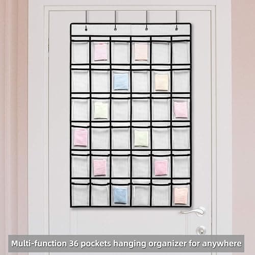 SAVERHO Classroom Pocket Chart for Cell Phones,36 Clear Pocket Chart for Calculator Holder with 36 Number Sticker (White) - White thumbnail 8