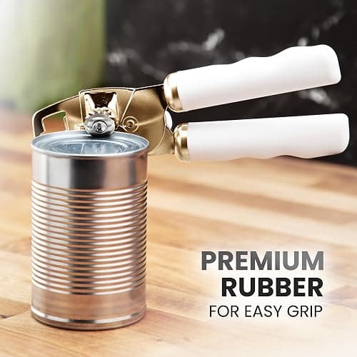 Zulay Kitchen Heavy Duty Stainless Steel Can Opener Manual with Bottle Opener - Rust Proof Manual Can Opener With Turn Knob & Comfy Soft Grip Handles - White & Gold thumbnail 8