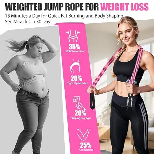 KUZARO Jump Rope, Weighted Jump Rope for Women, Heavy Jump Ropes for Fitness, Home Gym Exercise Equipment, Adult Skipping Rope for Improve Strength, Weight Loss, Boxing Training,Total Body Workout Equipment thumbnail 5