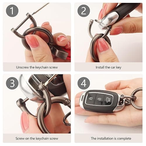 Turcee Carbon Fiber Car Keychain,Automotive Interior Accessories Keychains Leather Car Key Fob,Car Accessories Key Ring&Anti-Lost D-Ring(light pink) thumbnail 6