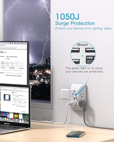 Outlet Extender with Night Light, HANYCONY Multi Plug Outlet, USB Wall Charger Surge Protector 4 USB Ports(1 USB C), Power Strip Electrical Outlet Splitter Expander for Home Office Dorm Room, ETL thumbnail 6
