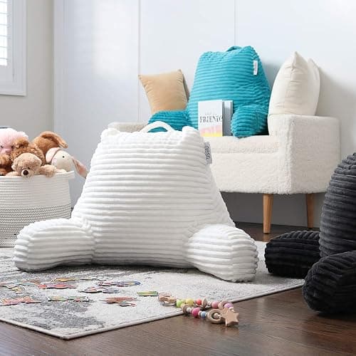 Reading Pillow with Shredded Memory Foam, Luxe Cut Plush Back Pillow for Sitting Up in Bed, Back and Arms Adjustable Support for Adult & Teens, Backrest Pillows with Washable Cover White thumbnail 2