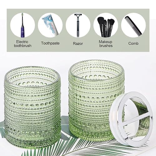 Tonxus Toothbrush Holders for Bathrooms,Glass Toothbrush Holder,10oz Bathroom Tumbler and Mouthwash Cup,Bathroom Storage Cup for Tooth Brush,Toothpaste and Makeup Brush (Green) thumbnail 6