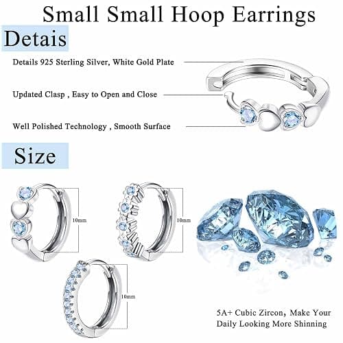 YADOCA 𝟵𝟮𝟱 𝗦𝘁𝗲𝗿𝗹𝗶𝗻𝗴 𝗦𝗶𝗹𝘃𝗲𝗿 Earrings for Girls Women - Hypoallergenic Cute Kids Toddler Earrings - Cubic Zirconia Earrings Studs Hoop Set for Sensitive Ears thumbnail 9