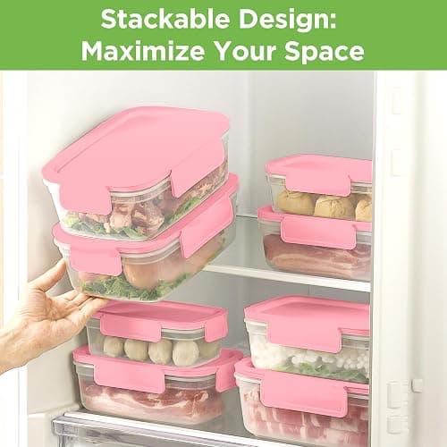 Aspinol 10-Pack Food Storage Containers with Airtight Leakproof Lids, BPA-Free Meal Prep Containers for Microwave/Dishwasher/Freezer, Pink, 47.3oz Each thumbnail 7