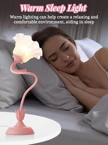 Flower Table Lamp Bedside Lamps LED Reading Light,3 Color Modes Cute Small Lamp,Vintage Flower Lamp Nightstand Lamp Kawaii Table Lamp for Bedroom Living Room Office Dorm Desk Home Decor (pink lamp) thumbnail 5