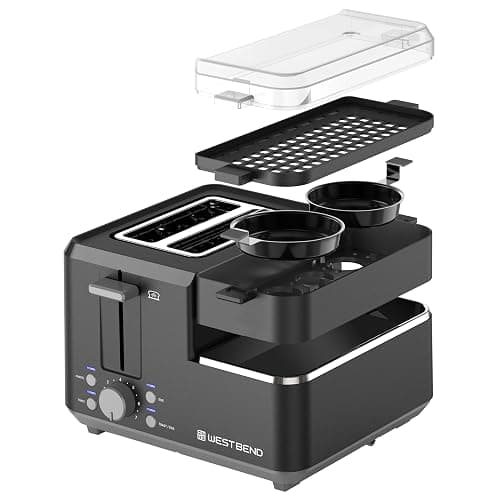 West Bend Breakfast Station 2-Slice Toaster and Egg Cooker/Poacher with Removable Pre-Cooked Meat and Vegetable Warming Tray for Perfect Breakfast Sandwiches, 1200-Watts, Black thumbnail 10