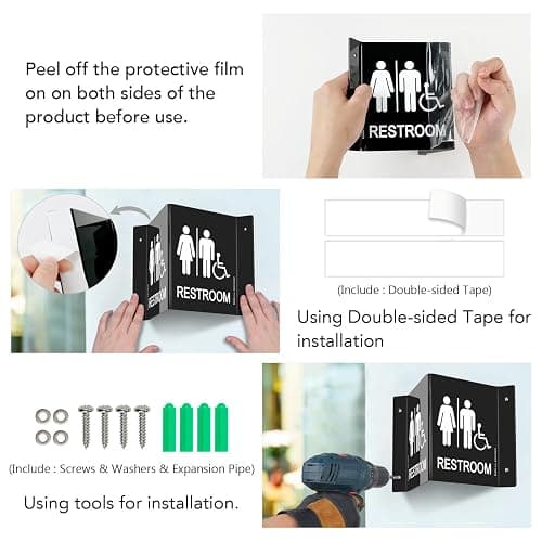 Faittoo Restroom Sign, Bathroom Signs, (2 Pack) 6 x 8 Inches Acrylic Sign, for Office or Business Bathroom and Toilet Door or Wall Decor, Indoor Outdoor Use, Black (Men and women with Handicap) thumbnail 5