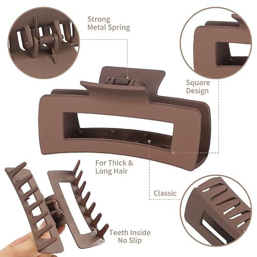 Sisiaipu 12 Pcs Large Hair Claw Clips for Thick Hair, 4.1 x 2.1 x 1.2 Inch, Square Hair Clips Jumbo Jaw Clips, Bulk Hair Accessories for Women and Girls - Brown thumbnail 4