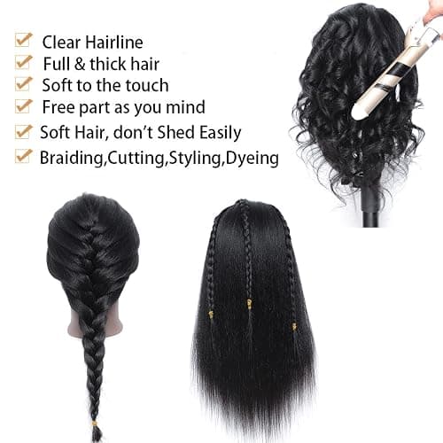 Ineffable 14"Training head 100% Real Hair Mannequin Head Training Head Cosmetology Doll Head Manikin Practice Head Hairdresser With Free Clamp Holder Female (B-14inch) thumbnail 2