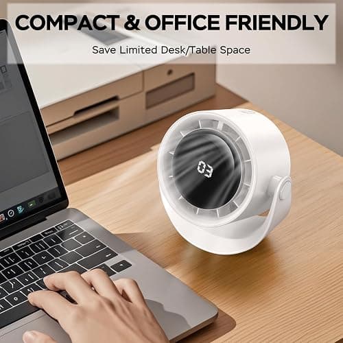 MORECORE Desk Fans for Bedroom, Strong Airflow Turbo Quiet Small USB Fan, 17hrs Running, 360° Rotate & 5 Speeds, 4000mAh Battery Operated Portable Fan with LED Display for Home Office Desktop-White thumbnail 5