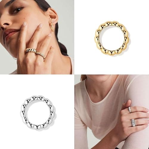 NOKMIT Chunky Gold Statement Rings for Women 14K Gold Silver Tone Cute Puffy Dome Croissant Thumb Band High Polished Smooth Comfort Fit Size 5-10 thumbnail 2