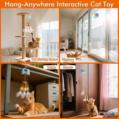 AIERSA Interactive Cat Toys for Indoor Cats,Automatic Cat Hanging Toys for Bored Indoor Adult Cats, Caterpillar and Flying Bird Toy for Door Frame, Self-Play Pet Chase Toy-Blue thumbnail 7