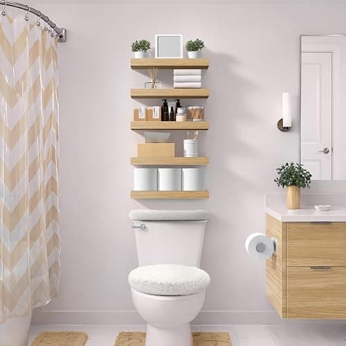 Sorbus Floating Shelves for Wall – 16 Inch Floating Shelf for Kitchen, Bedroom, Living Room, Bathroom, Home & Wall Decor - Mounted Bathroom Shelves with Invisible Brackets (Maple Wood, 4 Pack) thumbnail 2