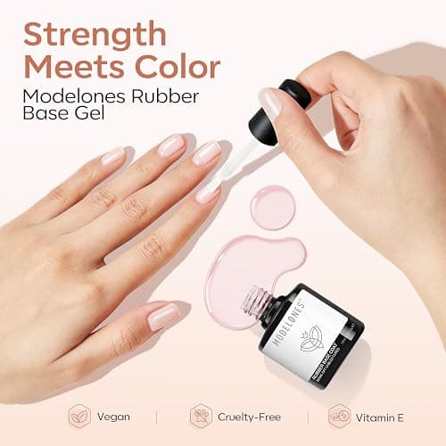 modelones Rubber Base Builder Nail Gel Polish, 6 French Tip Base Color Nude White Baby Milky Pink Strengthener Apex Building Extension Protect Weak Nails Long Last U V Manicure Gift for Women thumbnail 8
