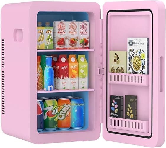 Mini Fridge 22Liter/ 30 Cans, AC+12V DC Cooler & Warmer Portable Mini Fridge for Bedrooms with Adjustable Shelves, Small Fridges for Car, Home Office, Travel, Cosmetics, Drinks (Pink) - Image 1