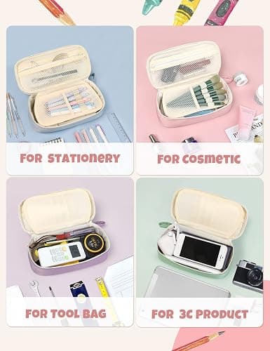 SUNEE Cute Pencil Case, Aesthetic Pen Pouch, Colored Large Pencil Bag with Zipper, Kawaii Stationery Storage and Organizer, School Supplies for Teen and Adult Girls, Pink thumbnail 6