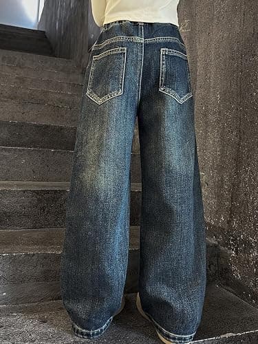 NABER Kids Girls Elastic Waist Cool Ripped Jeans Washed Denim Wide Leg Ripped Denim Jean Age 5-15 Years thumbnail 6