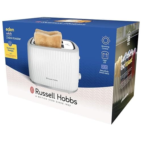 Russell Hobbs Eden 2 Slice Toaster (6 Browning settings, High lift feature, Frozen, reheat, cancel functions, Removable crumb tray, 800W, White) 27370 thumbnail 7