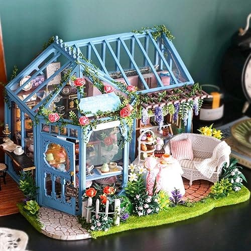 CUTEBEE Dollhouse Miniature House with Furniture, DIY Dollhouse Kit with Dust Proof, Music Movement, 1:24 Scale Creative Room for Gift for Family and Friends (Rose Garden Tea House) thumbnail 2