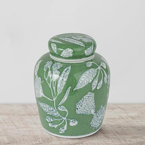 Creative Co-Op Decorative Ceramic Ginger Jar with Lid, Green thumbnail 2
