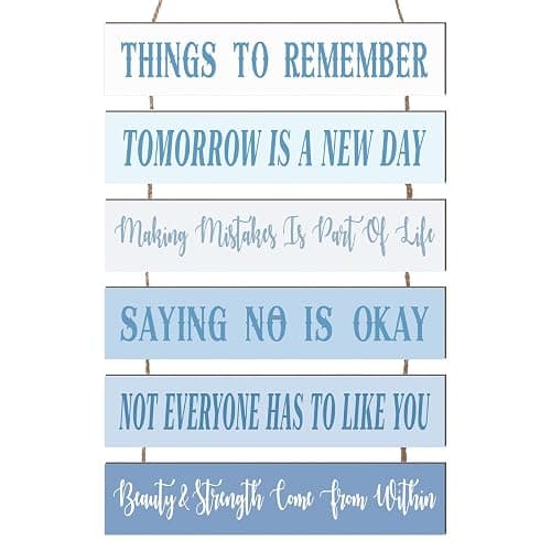 Pinkunn Inspirational Wall Art Quotes Wooden Room Wall Decor,Blue | Blue Inspirational Wall Art, Positive Quotes, Cute Preppy Room Decor for Bedroom Bathroom Office, Hanging Wooden Decorations - Image 1