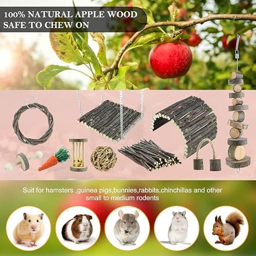 Hamster Toys Rat Toys Chinchilla Toys Hamster Chew Toys Cage Accessories Apple Wood Sticks Ladder Bell Roller for Gerbil Guinea Pigs and Other Small Animal thumbnail 3