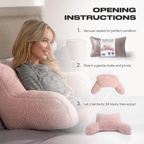 OHS Cuddle Cushion Teddy Pink, Reading Pillows for Bed Super Soft Cosy Pillow with Arms Support Pillows for Sitting up in Bed Teddy Pillow for Adults thumbnail 8