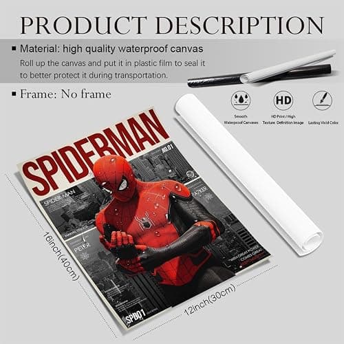 COMOR MOVIE Spiderman Poster For Fans Kids Birthday Party Decorations Gitfs-Spider-Man Wall Art-Spiderman Wall Decor-Canvas Prints Picture For Teen Boy Girls Bedroom Decor thumbnail 2
