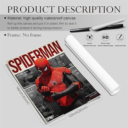COMOR MOVIE Spiderman Poster For Fans Kids Birthday Party Decorations Gitfs-Spider-Man Wall Art-Spiderman Wall Decor-Canvas Prints Picture For Teen Boy Girls Bedroom Decor thumbnail 3